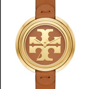 Tory Burch The Miller Womens Leather Strap Watch 36mm Brown/ Gold